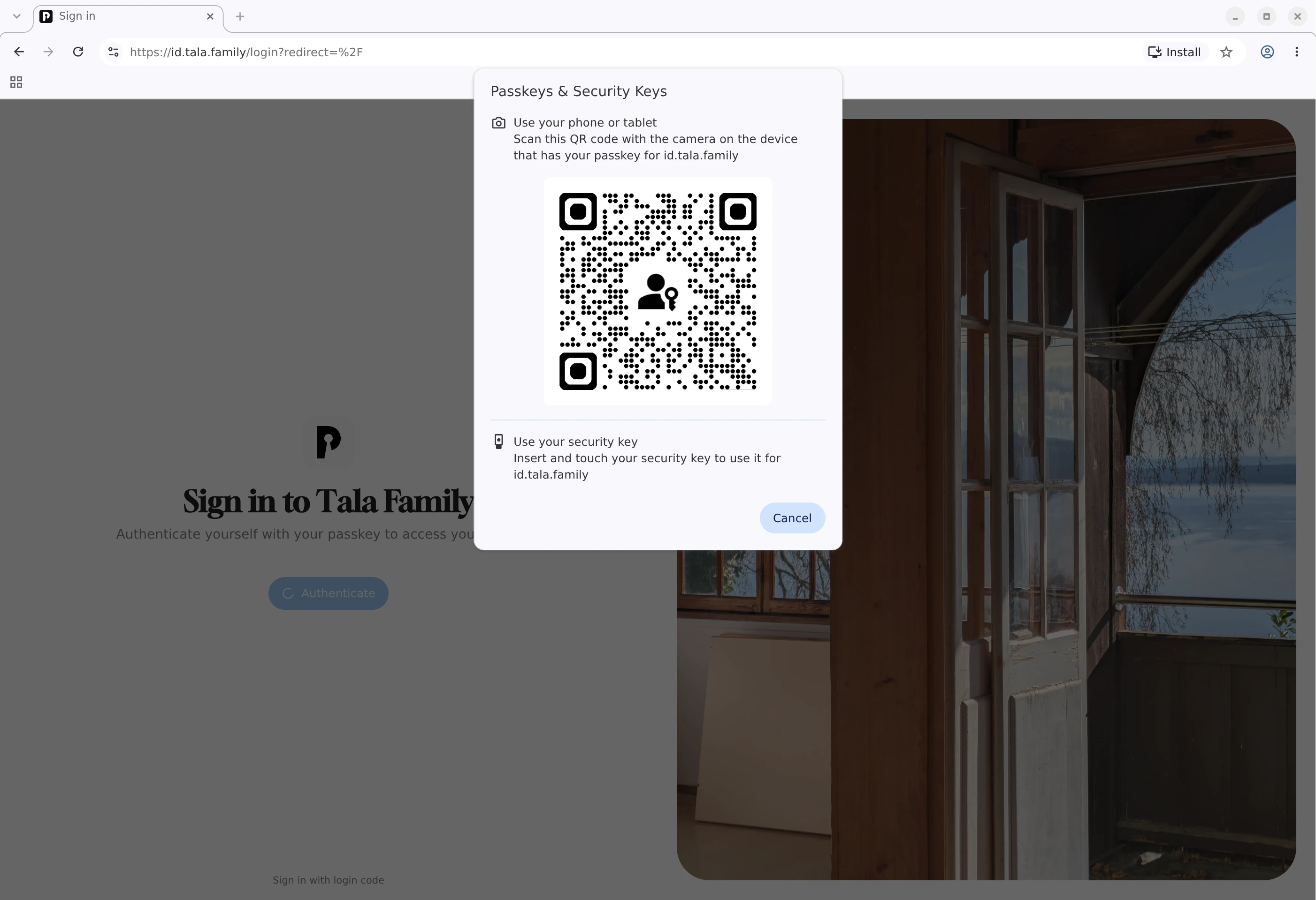 Capture d'écran d'un QR code qui apparaît à la connexion sur Chromium